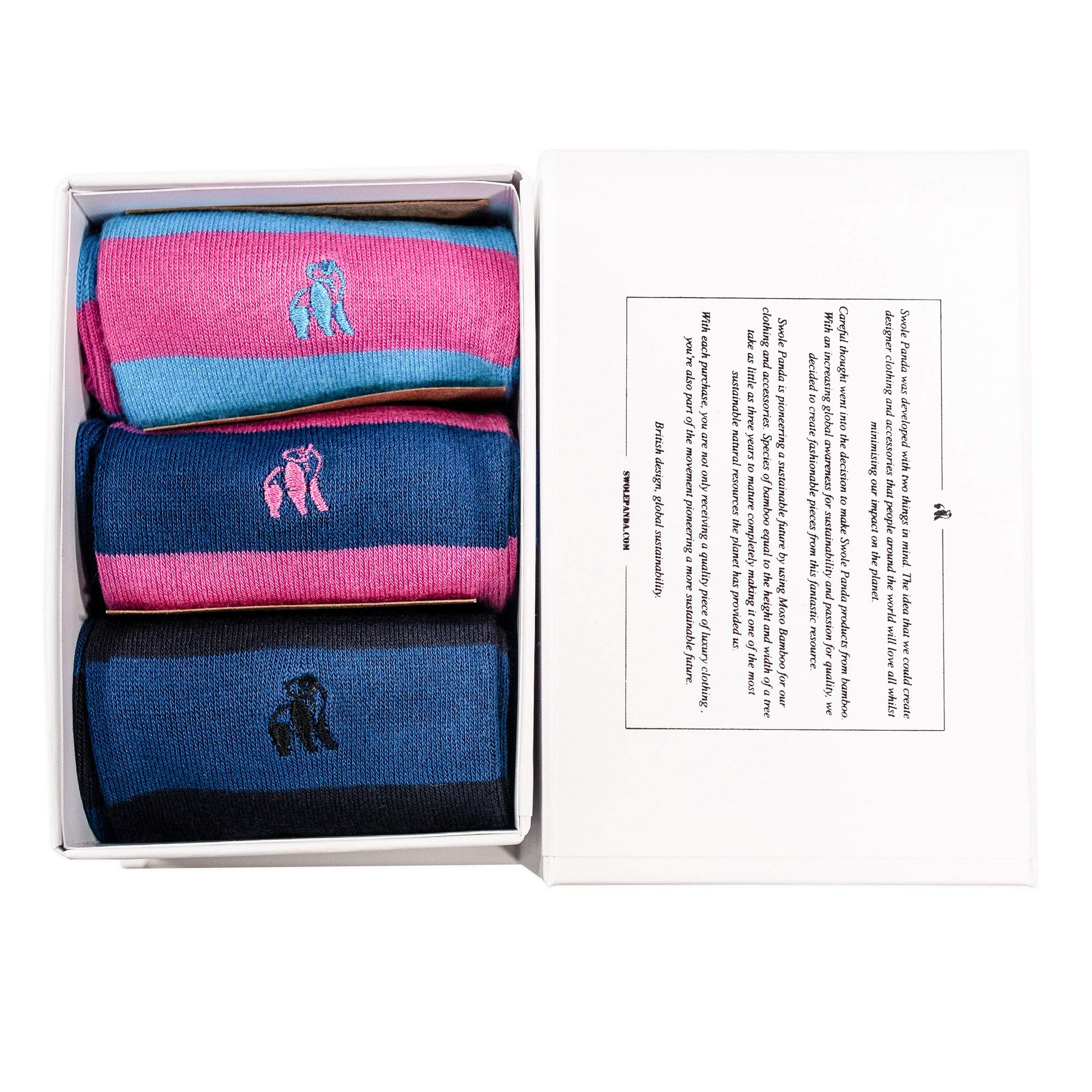 SWOLE PANDA | Luxury Super Soft Bamboo Socks For Women | Size 4-7 | 3 Pack Striped Gift Box
