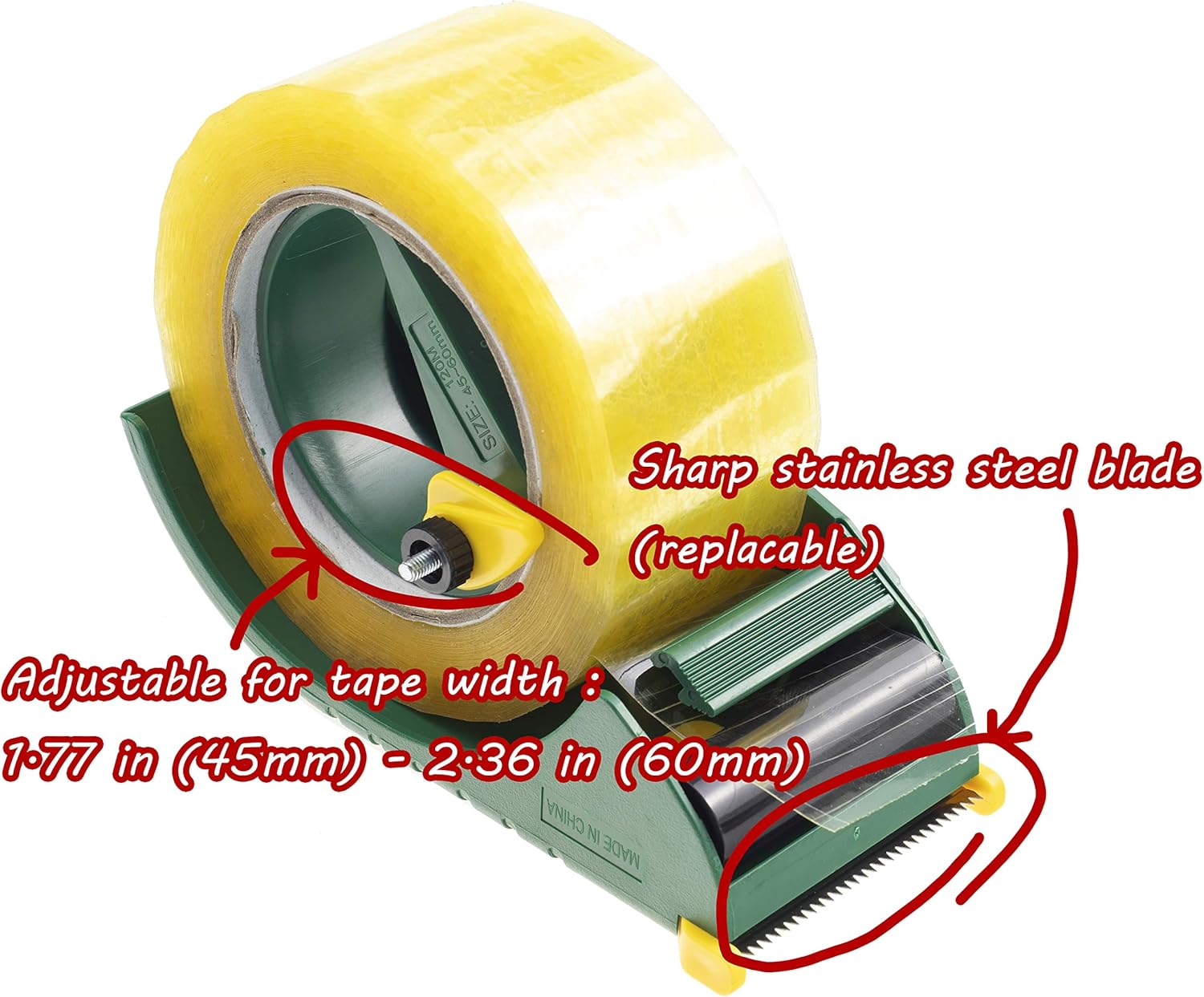 Prosun 2 Inch Packing Tape Gun Dispenser, Width-Adjustable Box Sealer, Lightweight Ergonomic Industrial Heavy Duty Tape Cutter for Carton, Packaging and Box Sealing, Green : Office Products