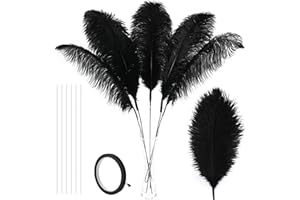 Soarer Black Large Ostrich Feathers - 10Pcs Making Kit 34inch Extra Large Ostrich Feathers for Tall Vase,Halloween,Gatsby Party Centerpieces and Wedding Home Decoration(Black)