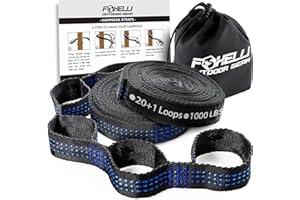 Foxelli XL Hammock Straps - Extra Long 20FT Heavy Duty No-Stretch Suspension System, 40+2 Loops, 2000 LBS Capacity, for Indoor/Outdoor Use – Set of 2 Straps & Carry Bag