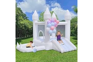 Dream castle 9FT White Bounce House, Inflatable Toddler Bouncy House for 3-6 Age Kids,Excellent Choice for Indoor or Outdoor. Children's with Big Ball Pit for Wedding Party Kids Birthday Party