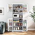 HLR 72" Kitchen Pantry Storage Cabinet, Freestanding Larder Cupboard, Kitchen Hutch Cabinet with Microwave Stand,Utility Pantry with Doors and Shelves for Dining Room, Living Room
