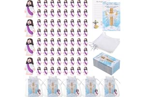 Barydat 75 Sets Easter Tiny Jesus Toys,75 Mini Jesus Figurines with 75 Prayer Scripture Cards and Bags Little Religious Gift for Christian Church Mother's Day Sunday School Party(Purple)
