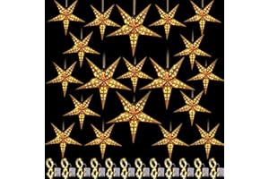 Hortsun 20 Set Christmas Paper Star Shape Lantern 2 Size 17.7 11.8 Christmas Hanging Ornaments Lights 3D Lampshade Hanging Decor with 20 LED Light for Xmas New Year(Gold)