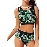 MIGU Girls Swimsuit Bikini Two Piece Girls Bathing Suits Adjustable Double Straps Color Block Swimwear for Girls 9-16 Years