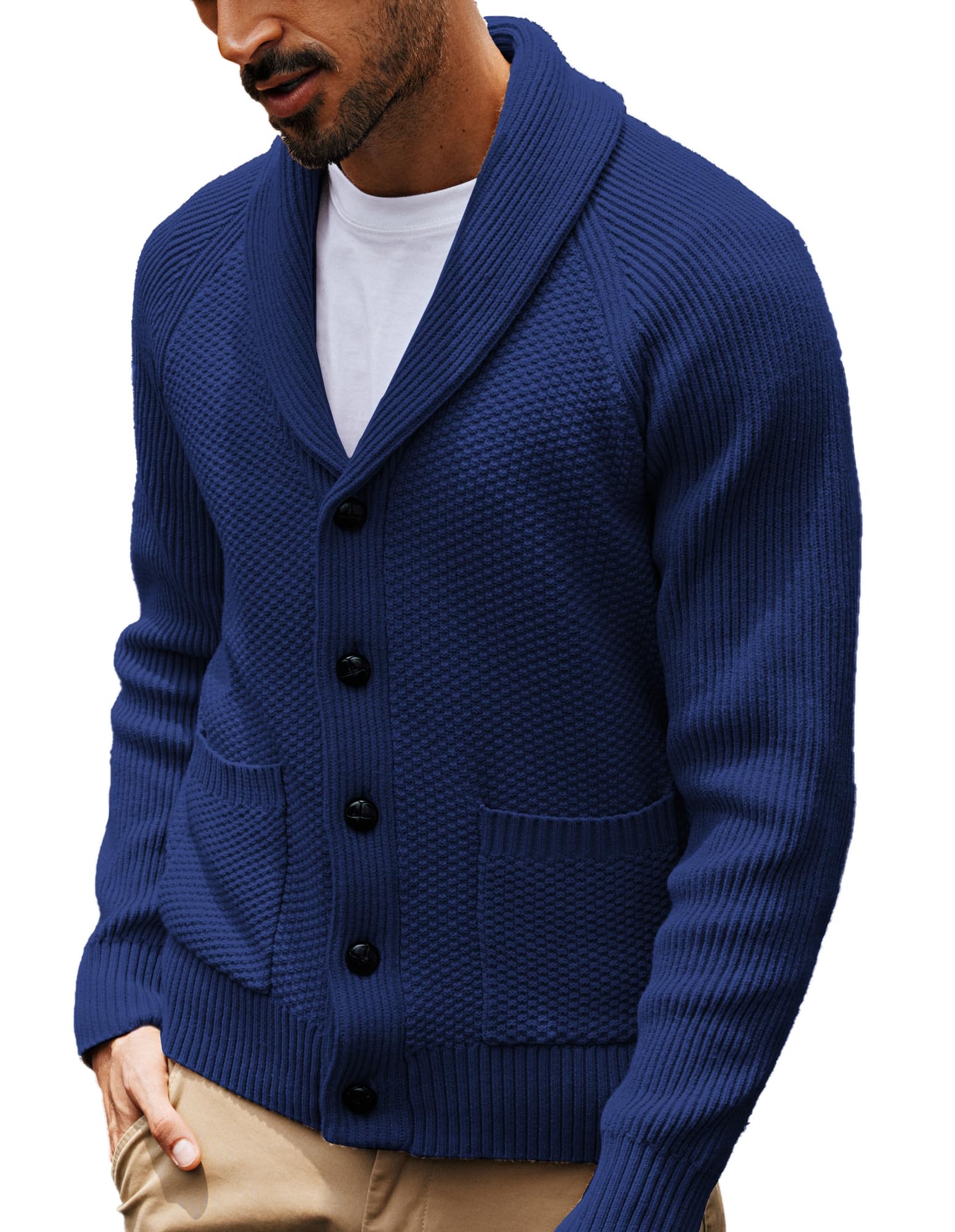 Photo 1 of PJ PAUL JONES Mens Cardigans Sweater Stretch Knit Cardigans Shawl Cardigans with Buttons Blue