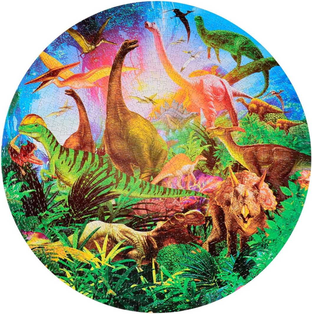 FORNORM 1000 Pieces Dinosaur World Puzzle, Colorful Round Jigsaw Puzzles Educational Game Stress Reliever for Adult Kids