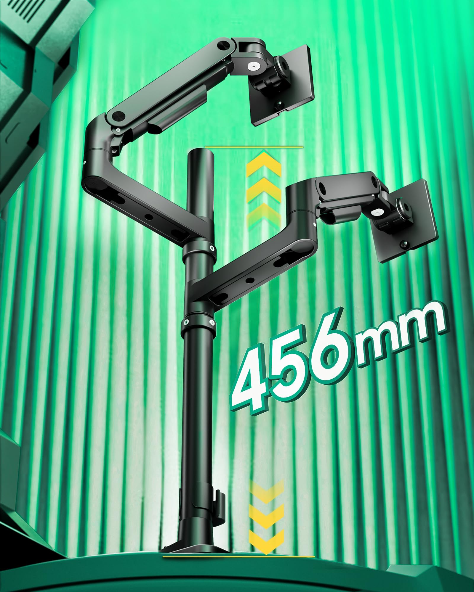ARES WING Monitorhalterung 2 Monitore übereinander für 17-49 Zoll Flach & Curved Bildschirme, dual Monitor Halterung mit Gasfeder und USB A/C Port, Höhenverstellbar, Gewicht 2-20kg/arm,VESA 75 & 100 7