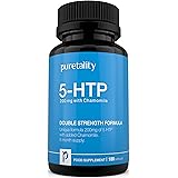 5-HTP 200mg, 180 Capsules (6 Month Supply)  - Double Strength 5 HTP with Added  Chamomile by Puretality
