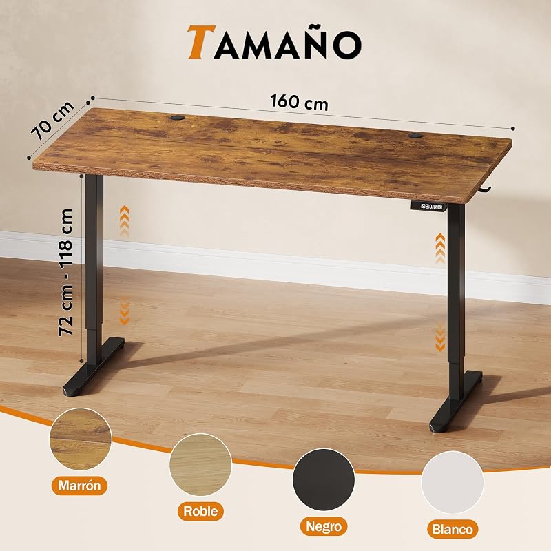 Escritorio Elevable Eléctrico,Mesa Regulable Rltura 160 x 70cm con 3 Memorias,Mesa de Oficina con Panel Inteligente en Casa con Tablero Ensamblado, Roble Natural