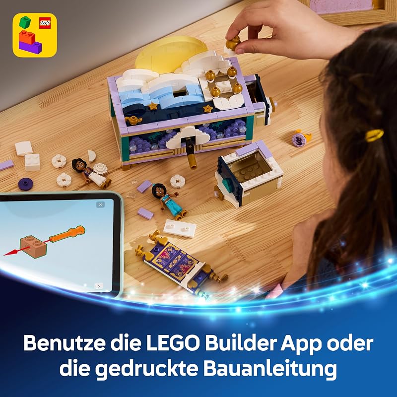 ǀ Disney Princess Jasmins Schmuckkästchen - Aladdin Set mit 2 Mini-Puppen, 2 Ringen und Dschinn Lampe - Zimmerdeko - Geschenk für Mädchen ab 6 Jahren und Fans - 43295