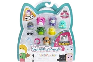 Squish-a-longs 8 Pack (Style 1- W2) - (8) 1” Mini-Squish with (2) Accessories, (1) Ring, and a Collector’s Guide - Collect, Trade, & Play