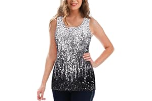 MANER Women's Sequin Tops Sleeveless Glitter Gradient Tank Club Party Vest XS-3XL