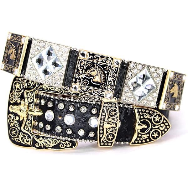 Amazon.com: Cross Charm Rhinestone Stud Genuine Leather Belt  display picture 1