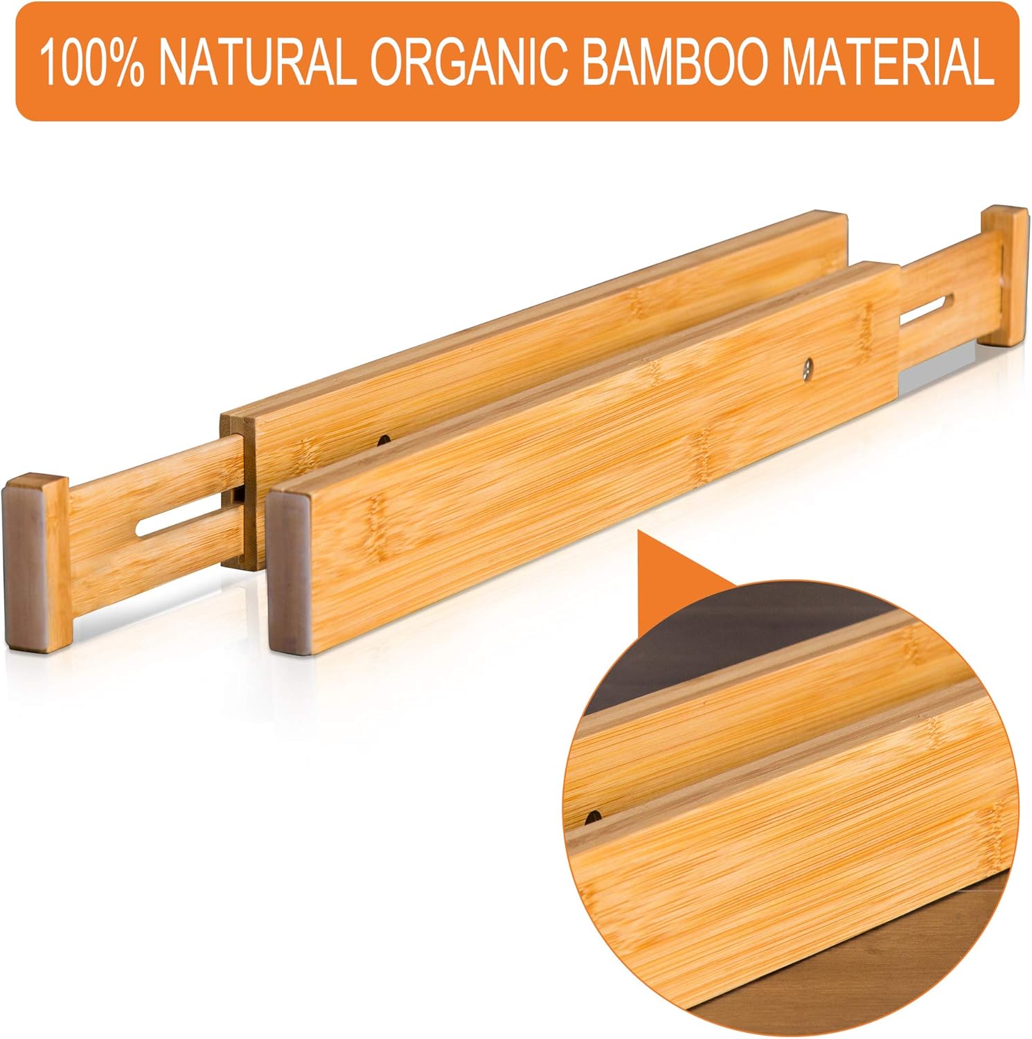 6 Pack Bamboo Drawer Dividers, Spring Loaded Adjustable Drawer Separators (2.1" High, 17.5"-21.65"), Perfect Expandable Wooden Drawer Dividers for Kitchen, Bedroom, Bathroom, Dresser & Office: Home & Kitchen