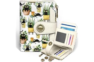 Icycay Black Cat Small Wallet Women RFID Blocking Bifold, Cute Credit Card Holder, Zipper Coin Pocket, Compact, Travel, PU Leather, 4 ID Window, 14 Card Slots, Cash Purse, Ladies Woman Female Girls