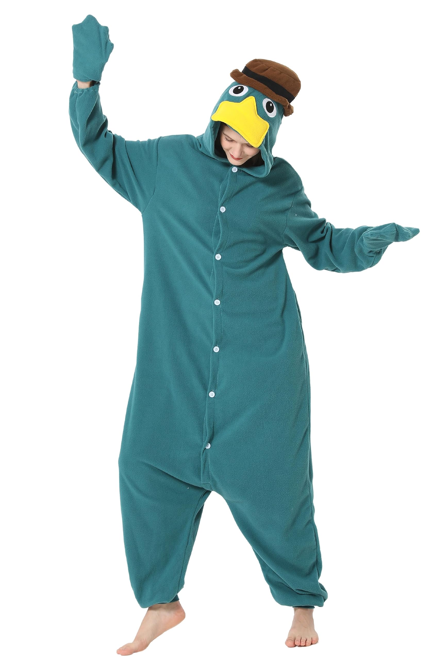 Photo 1 of BDZaigozaiwu Perry The Platypus Onesie Unisex Adult Cartoon Cosplay Pajamas Halloween Costume One Piece Sleepwear Small