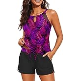 Talisea Womens Tankini Swimsuits with Shorts - 2 Piece Bathing Suits with Pocket Boyshorts Blouson Tummy Control Swimwear