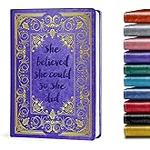 Inspirational Gifts for Women She Believed She Could So She Did Leather Notebook,Purple A5 Lined Leather Journal Notebook,200 Pages 100 Gsm Hardcover Executive Notebooks for Sister Friends Bestie (Purple)