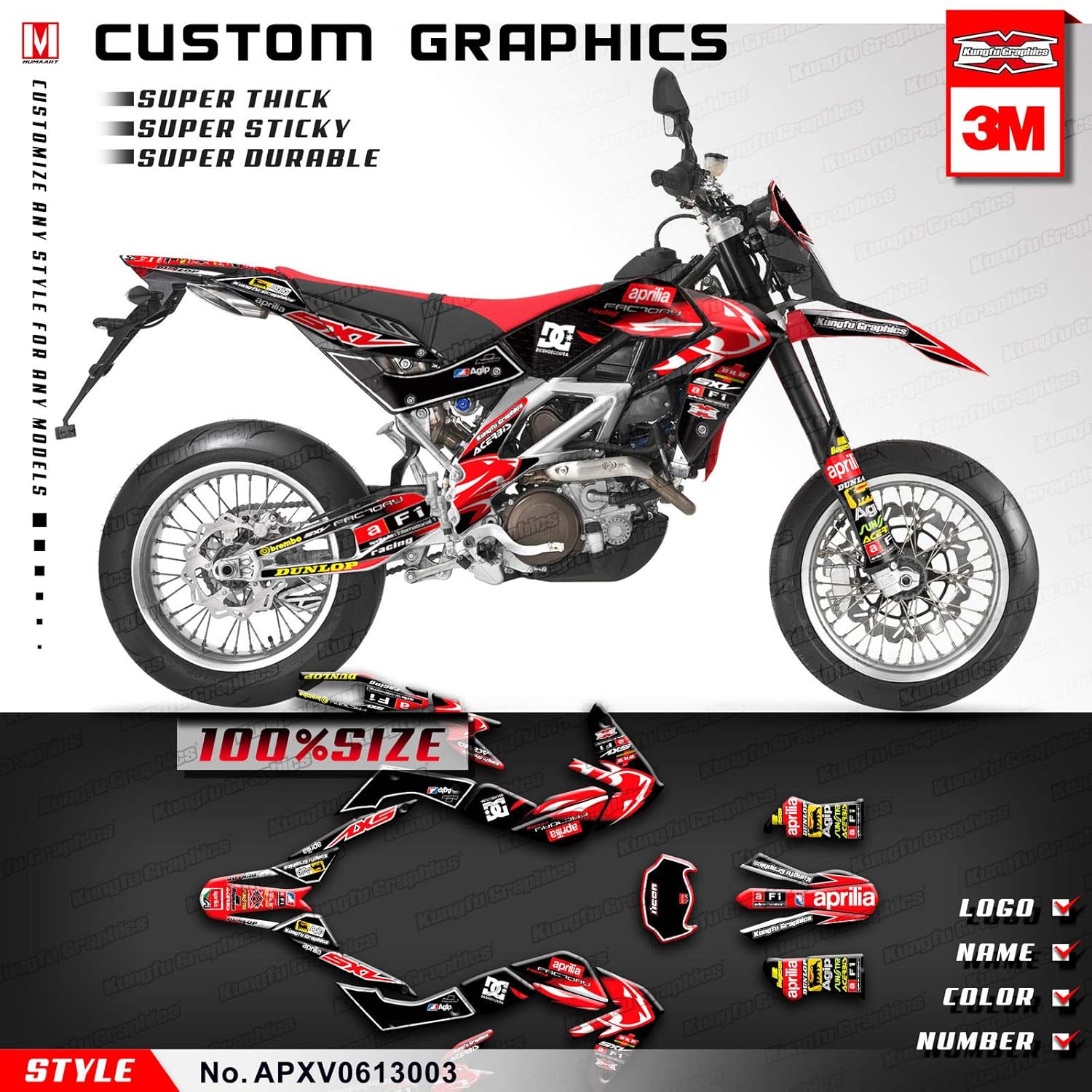 Kungfu Graphics Custom Decal Kit For Aprilia Sxv 450 Sxv450 Sxv 550 Sxv550 Stock Tank 8l 2008 2009 2010 2011 2012 2013 Red Black Apxv0613003 Amazon In Car Motorbike