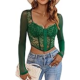 Avidlove Women Mesh Top Lace Crop Top Long Sleeve Sheer Blouse Y2K Mesh Shirts Sexy Going Out Tops Club Outfits