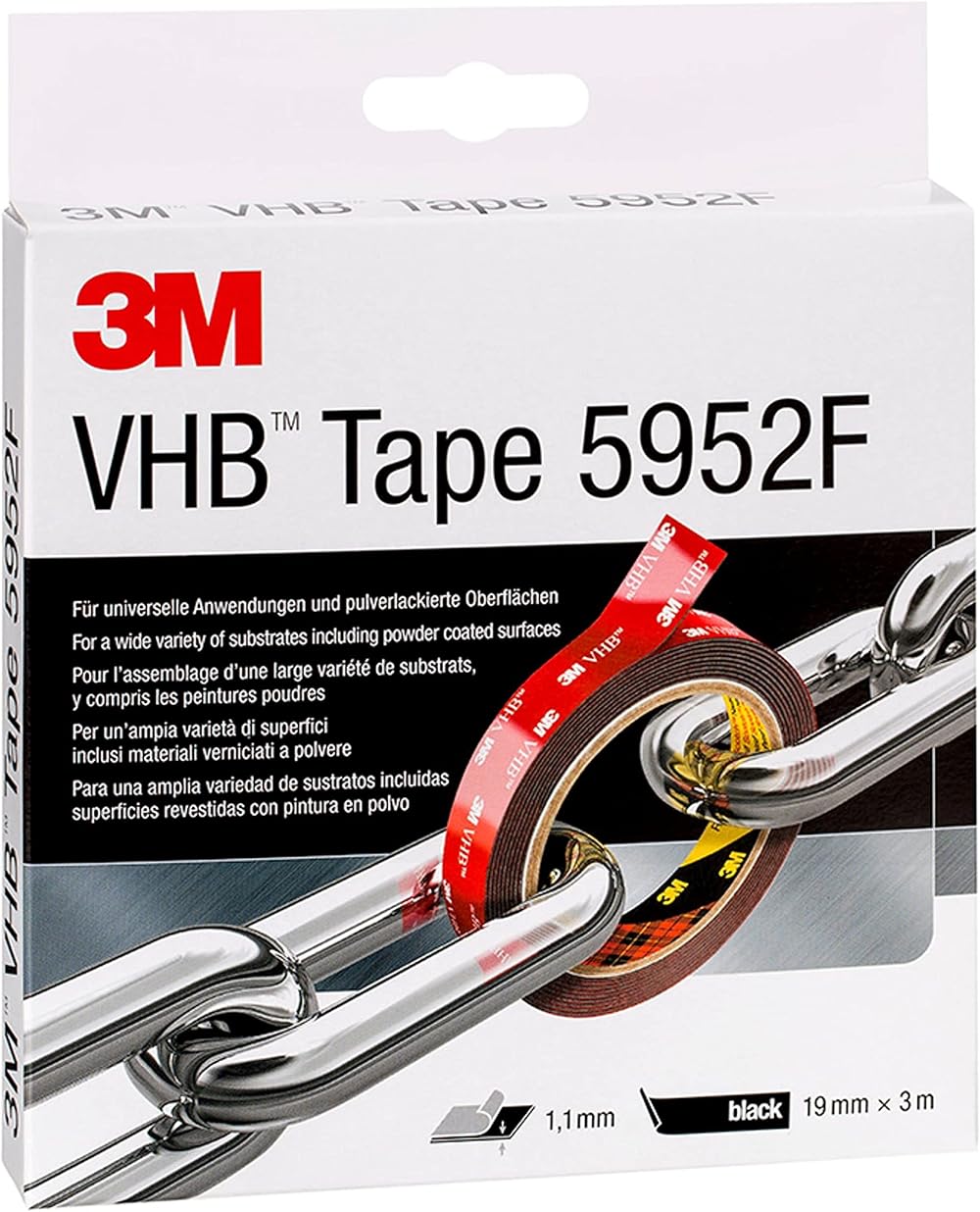 VHB 3M Double Sided Adhesive Tape 5952F 3 m x 19 mm x 1.1 mm Black