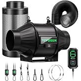 VIVOSUN T4 Air Filtration Kit, Inline Fan, Controller, Carbon Filter, Duct | AeroZesh Inline Fan, Speed Controller, Carbon Filter &amp; 8' Ducting, Cooling Ventilation, Grow Tent, Indoor Grow, Hydroponic