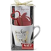 VOTUM Teacher Appreciation Gift for Women or Men - Bundle Includes Mug, Writing Pad, Apple-Shaped Pen and Sticky Notes, Jumbo Gold Paper Clip - Heart Coffee Cup - Teacher Appreciation Week Thank You