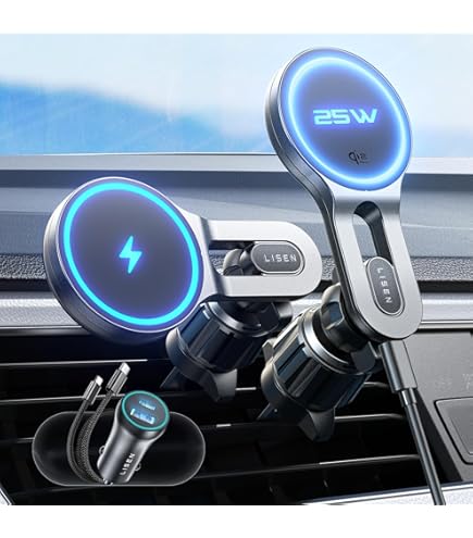 UPTOHIGH For Magsafe Car Mount Charger, 15W Fast Charging LED Magnetic