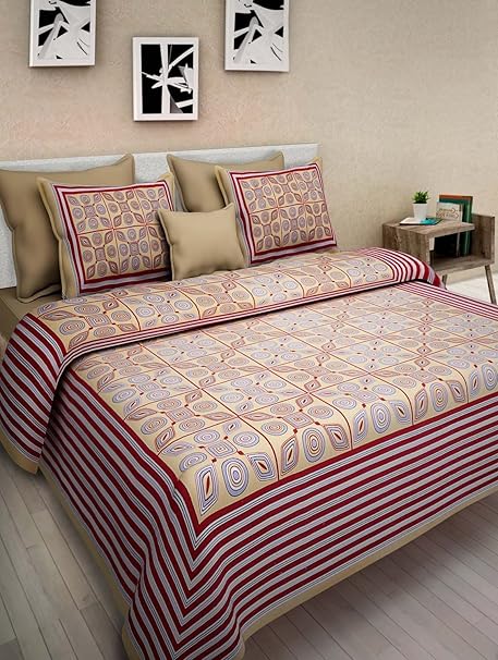 Vihaan Fab India Double Bedsheet Pure Cotton Rajasthani/Jaipuri Printed with 2 Pillow Covers,Size-(90 x 108 Inch) |Multicolor