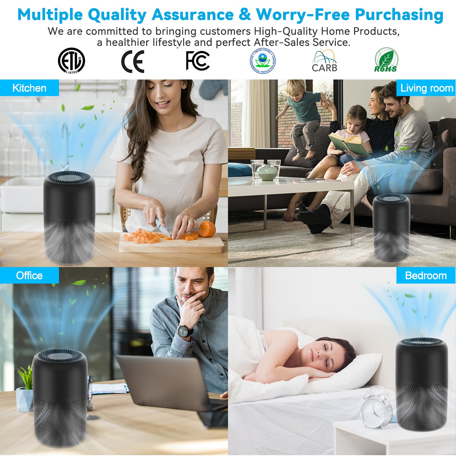 Vhoiu Air Purifiers for Home Bedroom Up to 600 sqft,20 dB Quiet Small Air Purifier With Night Light,H13 HEPA Smoke Pets Dander Hair Filter,For Dorm Apartment Kitchen (1 Pack)