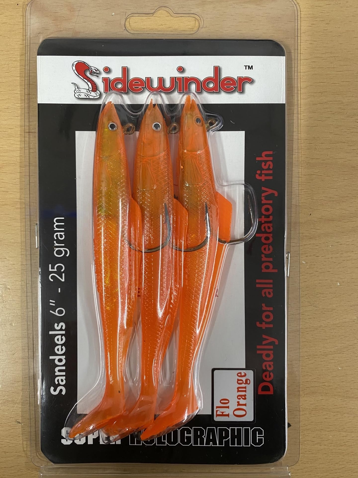 Sidewinder Sandal bait / fishing bait, 25 g, 15 cm (6 inch), 3 pieces, Orange - Flo Orange