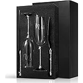Boao 4 Piece Wedding Cake Knife and Champagne Flutes Server Set Mr and Mrs Toasting Flutes Crystal Rhinestone Cake Cutting Set for Bride and Groom Wedding Engagement Bridal Shower Gifts(Silver)