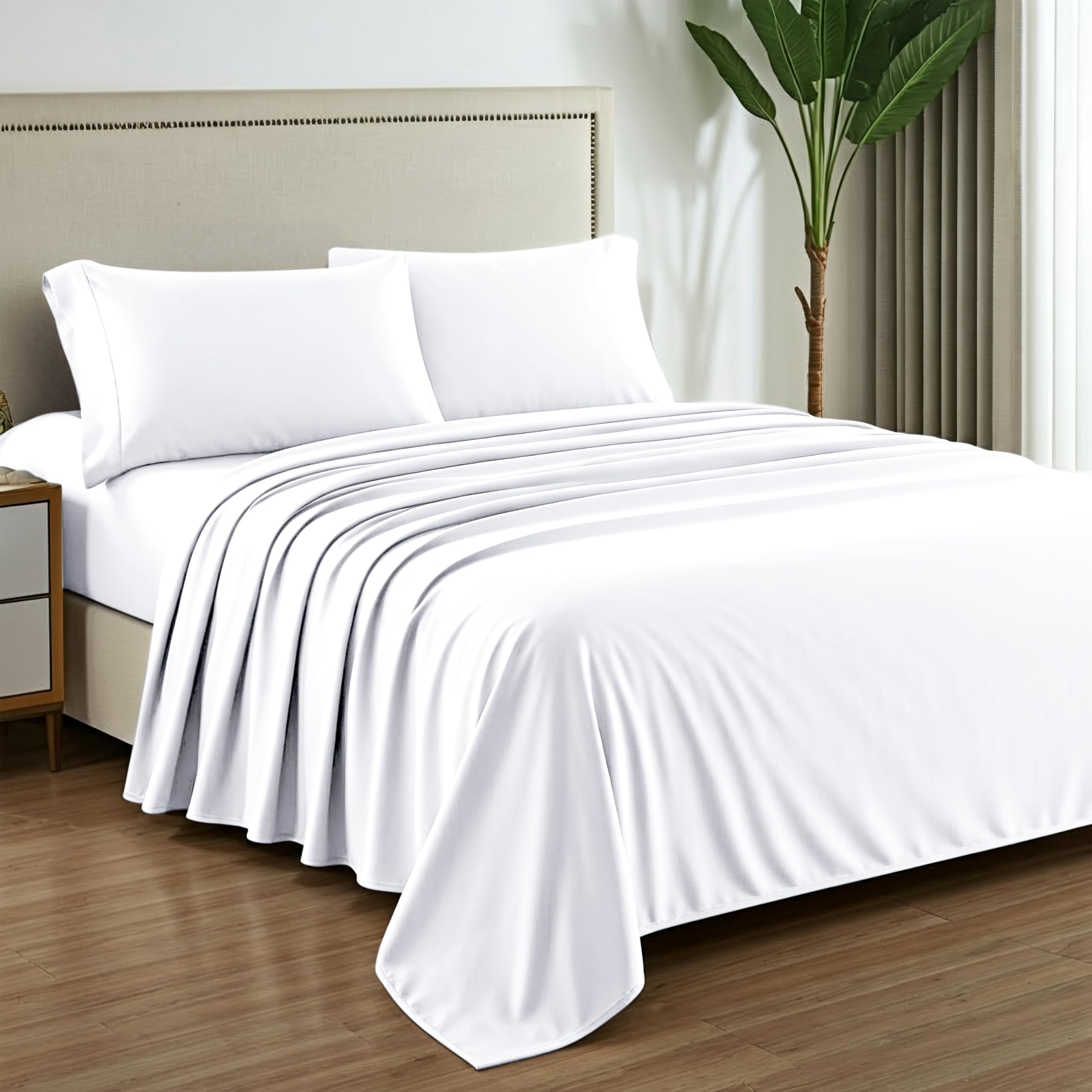 Photo 1 of ** SOLD AS IS, NO REFUND/RETURN** SEE COMMENTS!
Mayfair Linen 100% Pure Egyptian Cotton Sheet King Size - 1000 High Thread Count Sheets King, 4 PC White Luxury Hotel King Size Sheets Set, 16" Deep Pocket Sateen Weave Soft Cooling Bed Sheets Set