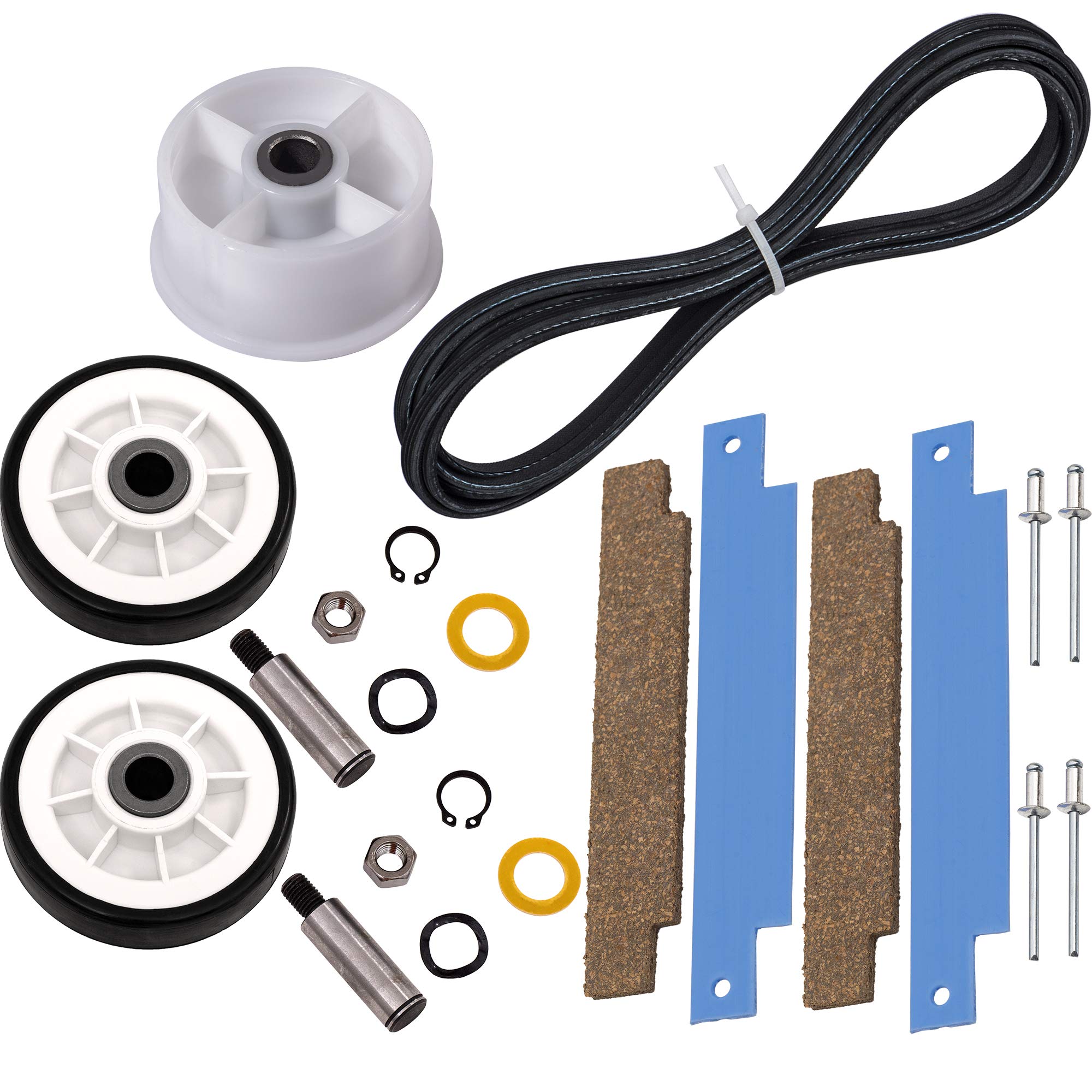 Photo 1 of BlueStars 12001541 303373 Dryer Roller Kit, 306508 Drum Bearing Kit, WP6-3700340 Idler Pulley & WP33002535 Drum Belt – Fit for Crosley Jenn-Air Maytag Neptune 3000 Series MDE6000AYW MDE5500AYW
