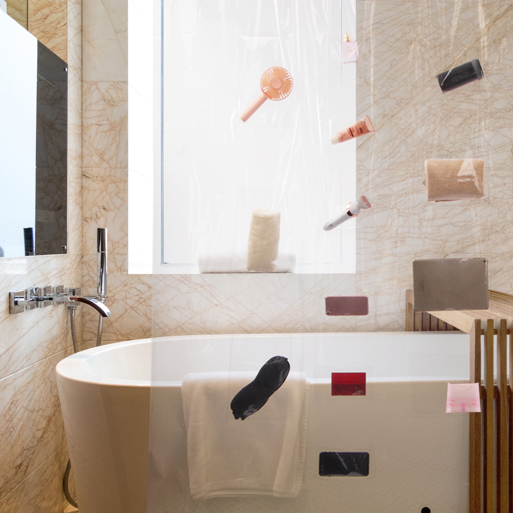 Jasontric Clear Shower Curtain Liner, with Pockets for Phone Ipad Tablet Bath Curtains Sheer Transparent Waterproof Bathroom Curtain Liner Phone Tablet Holder