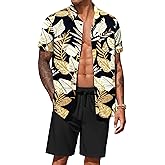 COOFANDY Men's Hawaiian 2 Piece Outfits Summer Beach Matching Set Short Sleeve Floral Shirts and Shorts