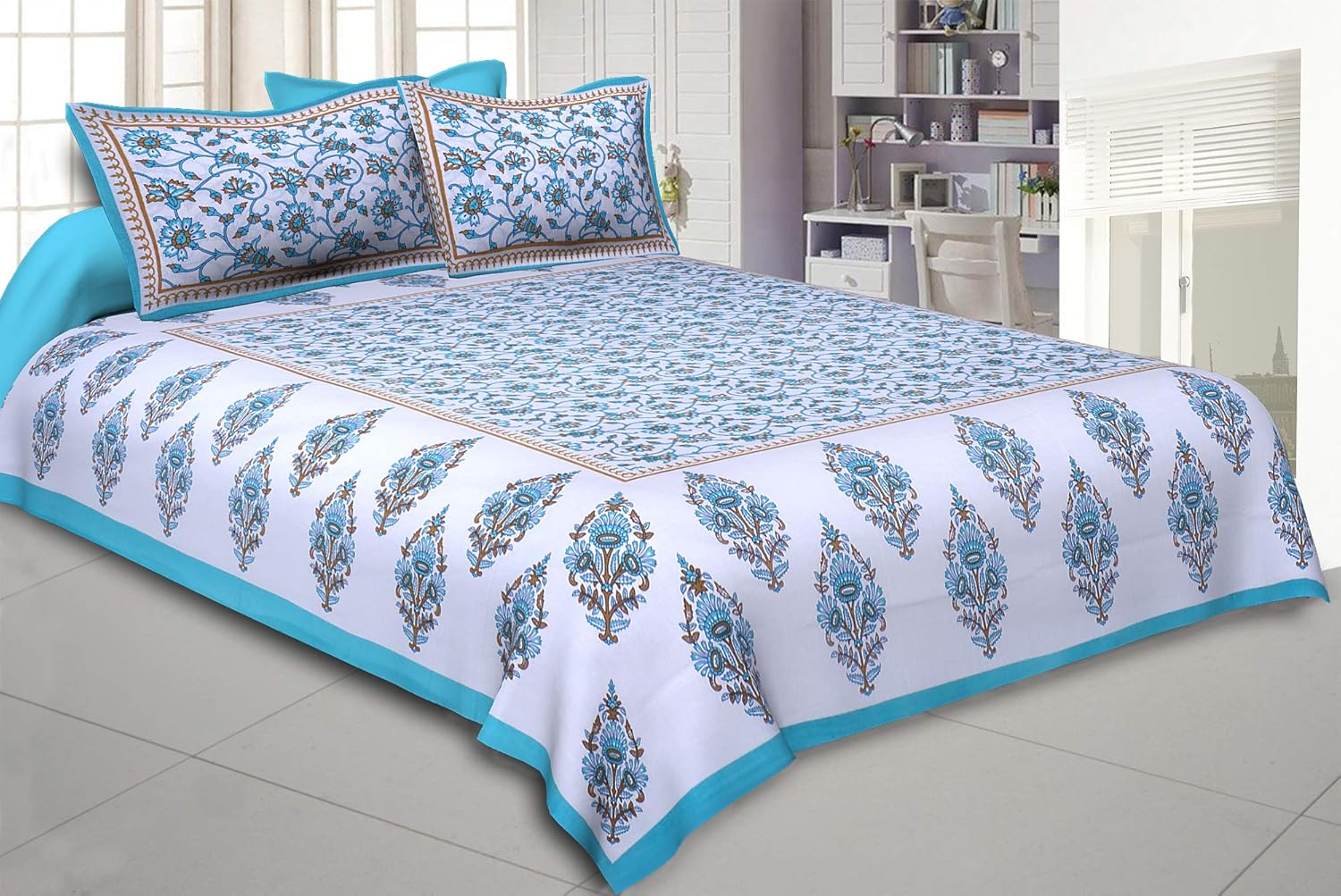 Double Bed Cotton Bedsheet with 2 Pillow Cover Amazon.in Home & Kitchen