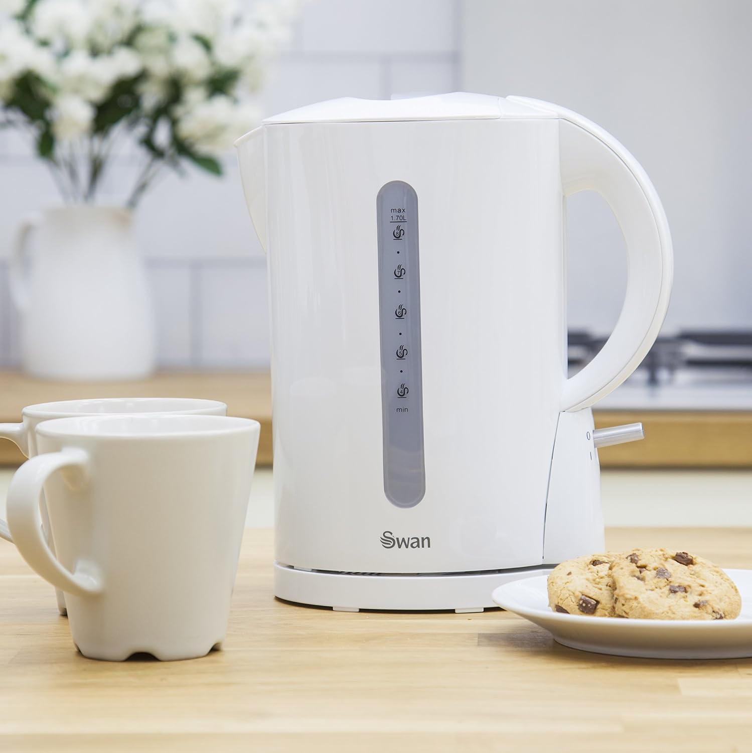 Swan SK18121N Jug Kettle with Rapid Boil, Detachable Filter, 1.7L, 2200W, White, 1.7 Litres - Image 3
