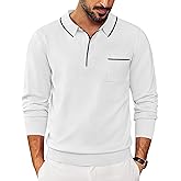 COOFANDY Mens Knit Polo Long Sleeve Collared Sweater Polo Business Casual Polos with Pocket