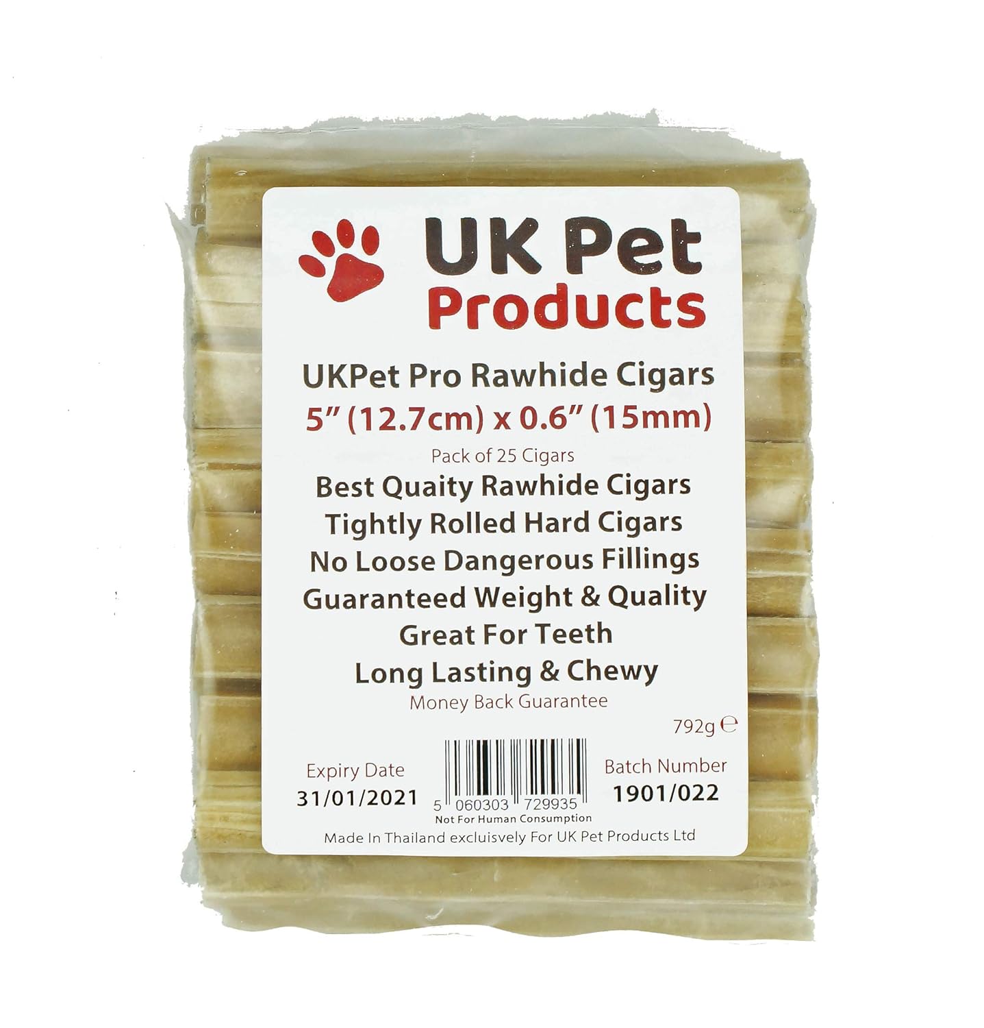 Rawhide Dog Chews Cigar Rolls 5" & 10" x 15mm Thick Best Quality