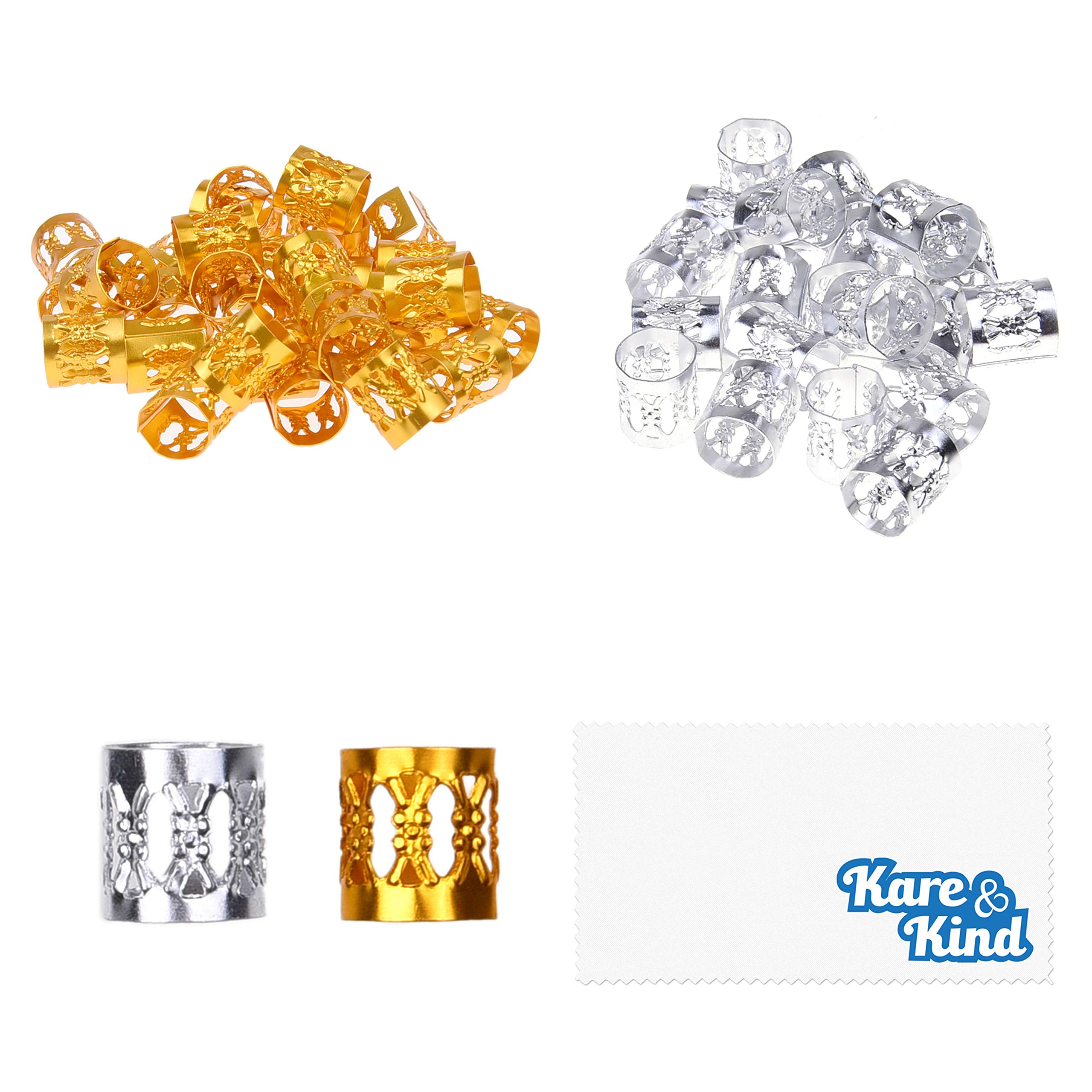 Kare & Kind 200x Aluminum Hair Cuffs - 100x Gold and 100x Silver Hair Decoration Clips - Accessories, Hair Jewelry - Adjustable Beads For Dreadlocks, Extensions, Braids, Updos