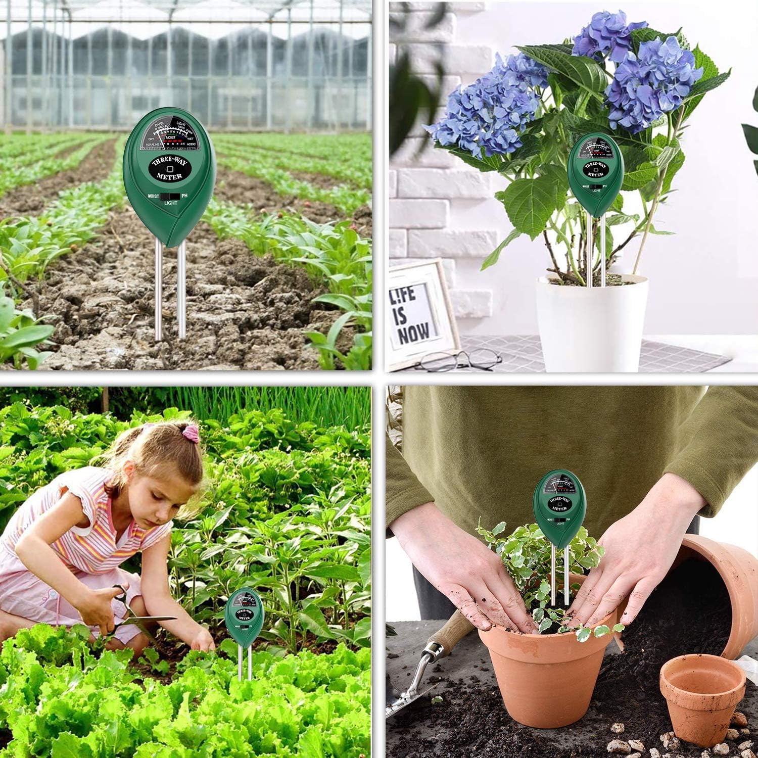 SURENSHY Soil PH Meter, 3-in-1 Gardening Tester, Soil Hygrometer, Light Tester, Can Test The PH, Humidity and Light of Garden, Farm, Lawn, Indoor and Outdoor(No Battery Required : Garden & Outdoor