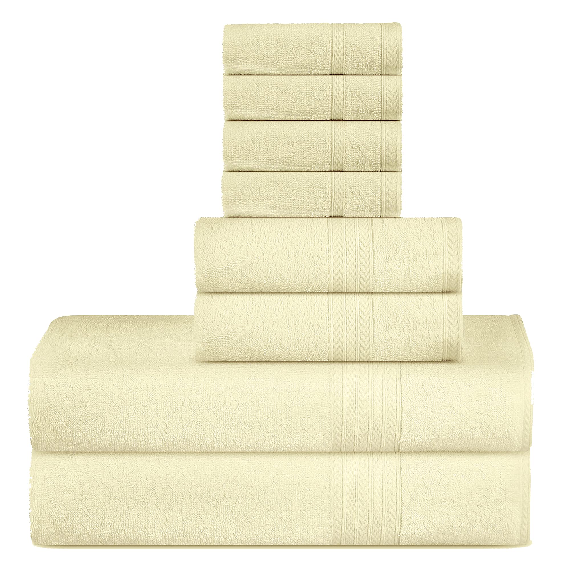 SweetNeedle Supreme Premium 500 GSM 8 Piece Towel Set, 100% Cotton, Machine Wash, Double Stitched, Strong Hem & Highly Absorbent for Bathroom, Shower & Daily Use (Pack of 8) (Cream)