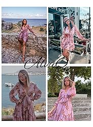 AlvaQ Womens Spring Summer V Neck Ruffles Long