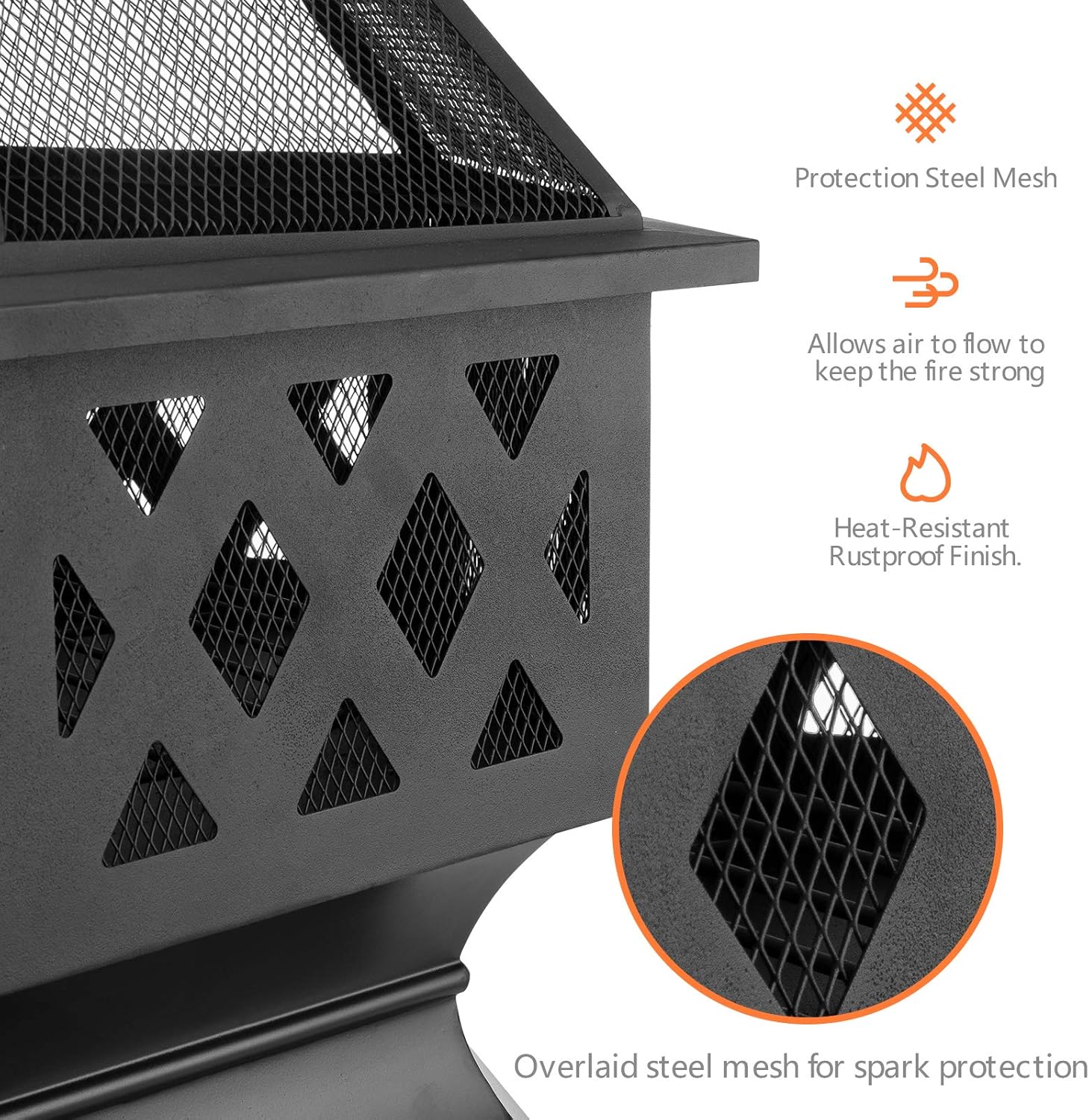 Amagabeli Fire Pit Outdoor Wood Burning Firepit Firebowl Fireplace Poker Spark Screen Retardant Mesh Lid Extra Deep Large Square Outside Backyard Deck Heavy Duty Metal Grate Rustproof Black : Garden & Outdoor