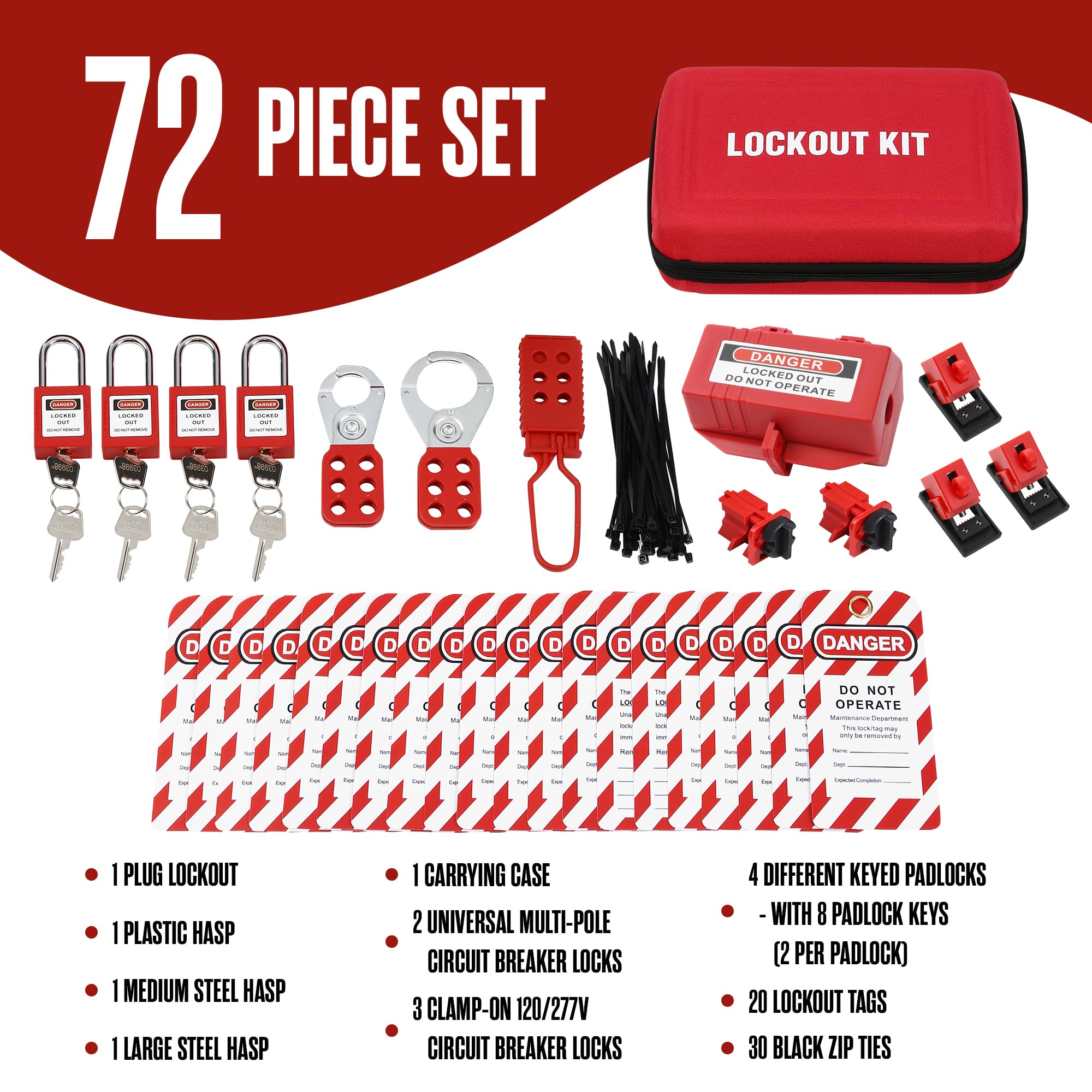 Mua Houseables Lockout Tagout Kit, Lockout Kit, 72 PC Set, Lock Out Tag ...
