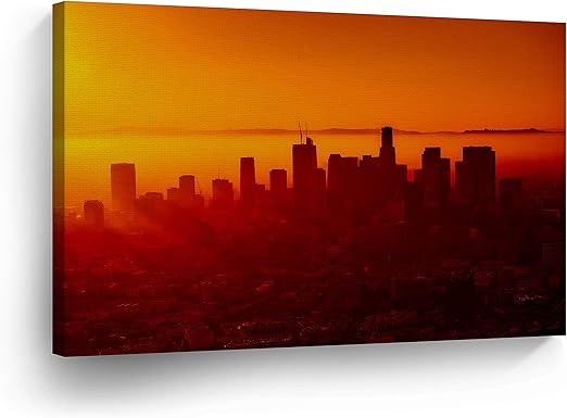 Amazon Com Smileartdesign Los Angeles Wall Art Skyline Of La In Sunset Canvas Print California Home Decor Artwork Gallery Wrapped Wood Stretched And Ready To Hang 100 Handmade In The Usa 8x12