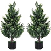 3Ft Artificial Cedar Topiary Trees,2 Pack Tall Faux Pine Cypress Plants for Front Porch Decor,Realistic Fake Plants Tree UV Resistant Artificial Plants for Home Garden Offices