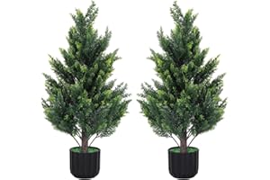 FOGEIN 3Ft Artificial Cedar Topiary Trees,2 Pack Tall Faux Pine Cypress Plants for Front Porch Decor,Realistic Fake Plants for Home Front Door Offices,Christmas Decorations
